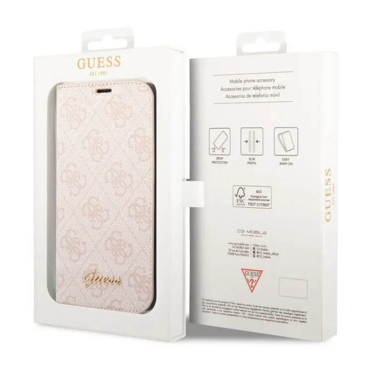 Maska na preklop Guess PC/ TPU 4G Metal Camera Outline Book za iPhone 14 Pro Max Pink