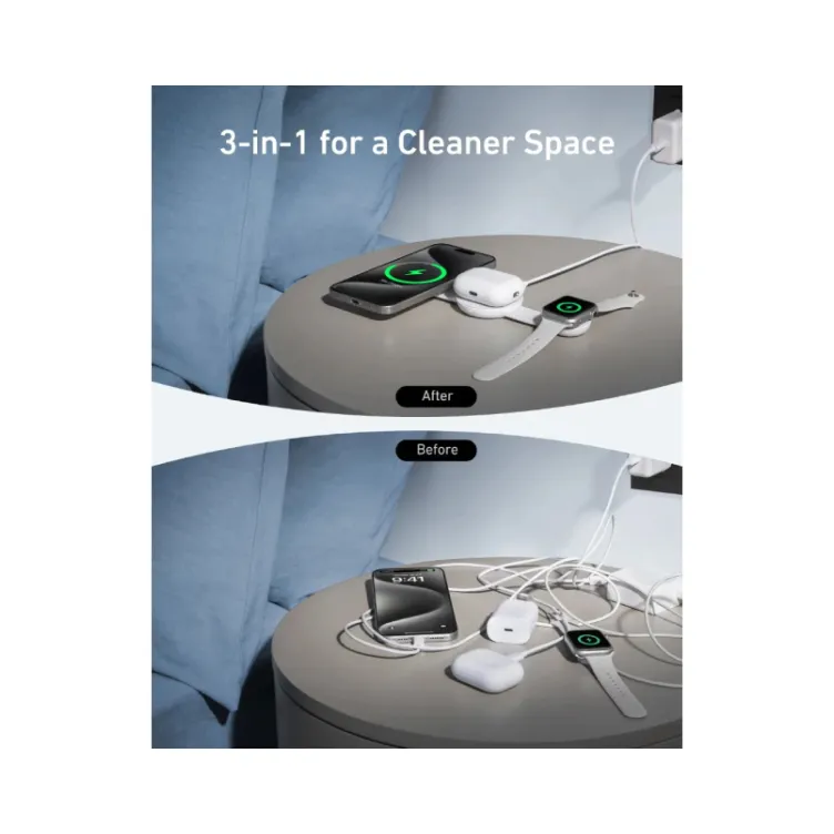 MagGo Bežični 3u1 sklopivi punjač beli