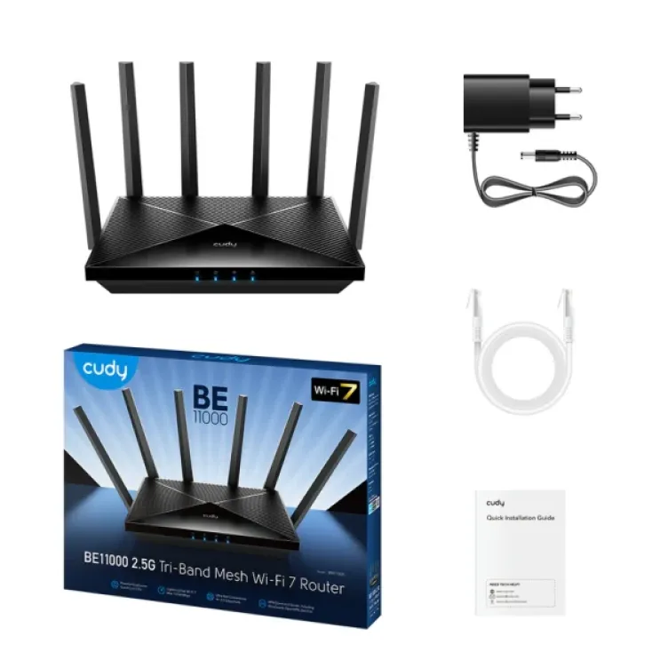 Wireless Mesh Router Cudy WR6500H/BE6500 WiFi 7/2.4+5Ghz Wi-Fi 1W/1x2.5 Gbe WAN+4LAN Gbit/6xEXT