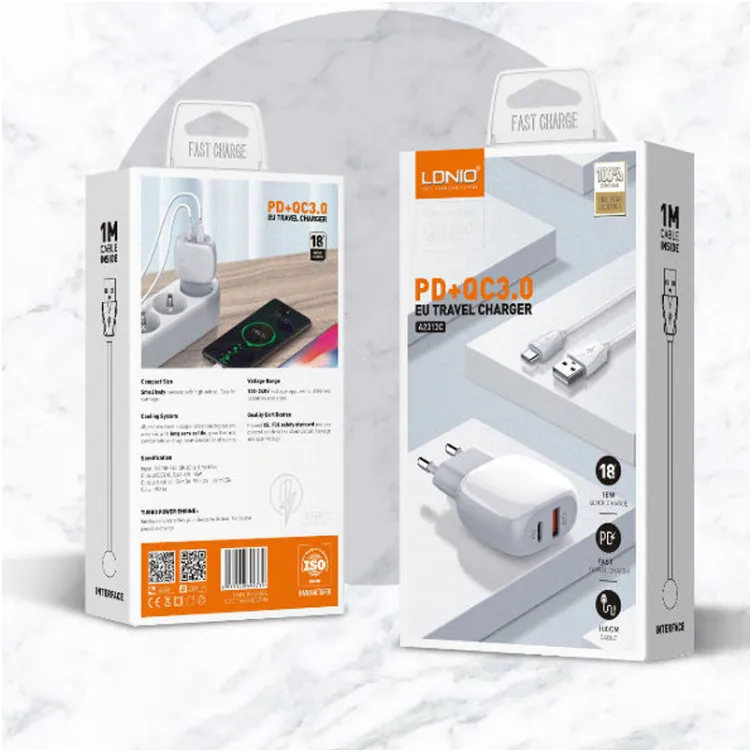 Kucni punjac LDNIO A2313C USB 3.0 FAST CHARGING 18W +  Lightning kabel beli