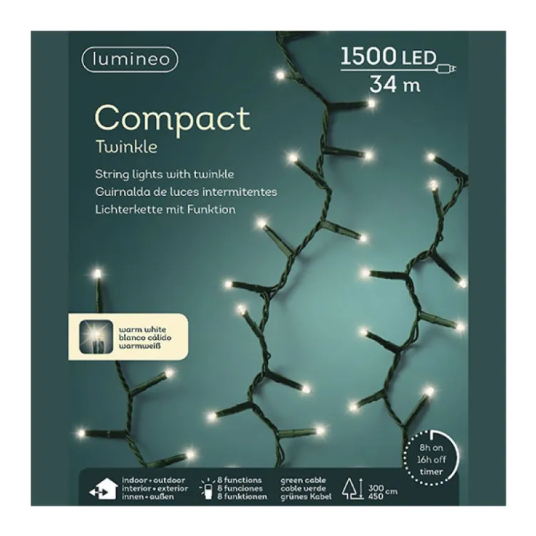Spoljašnje Led novogodišnje lampice 8 funkcija toplo bele L3400cm Lumineo 495357