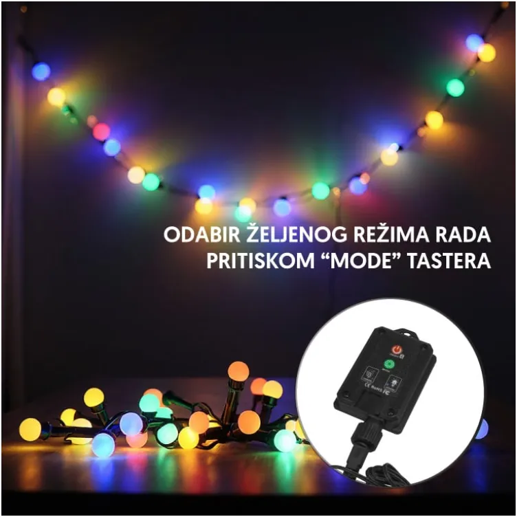 Solarni LED niz 5 m 100 višebojnih LED dioda