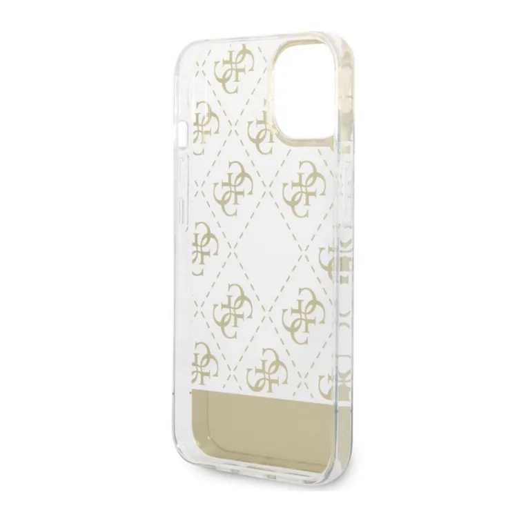 Maska Guess PC/ TPU Peony Glitter Script Logo za iPhone 14 zlatna.