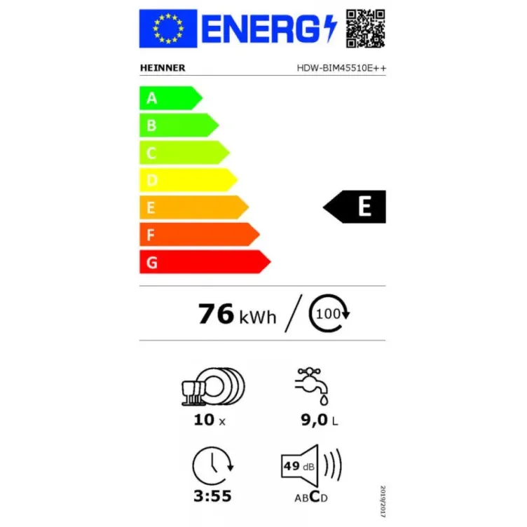 Ugradna mašina za pranje sudova HEINNER HDW-BIM45510E++ 10kompleta /45cm