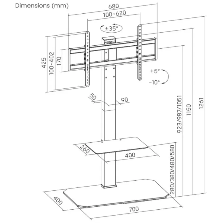 TVS-86ST-01 Gembird Mobilni sto, Vesa, 43-86, crne boje