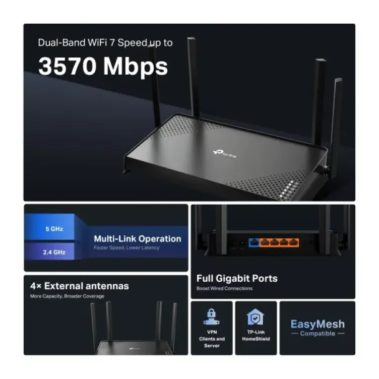 LAN Router TP-LINK Archer BE220 BE3600 WiFi7/1GWAN/4GLAN