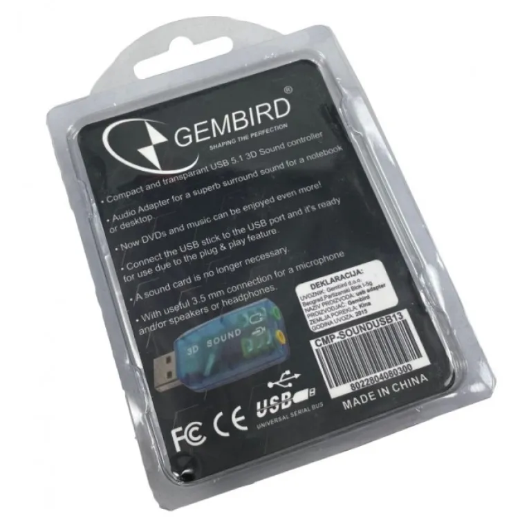 CMP-SOUNDUSB13 ** Gembird USB 5.1 3D zvucna karta, zamenjuje audio kontrolor u PC (223)