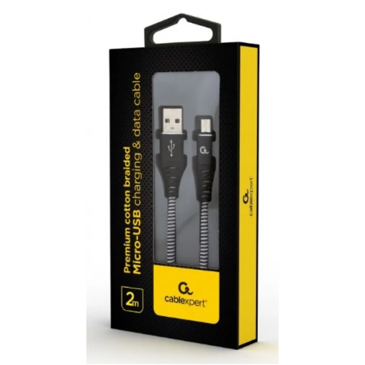 CC-USB2B-AMmBM-2M-BW Gembird Premium cotton braided Micro-USB charging - data cable,2m, black/white