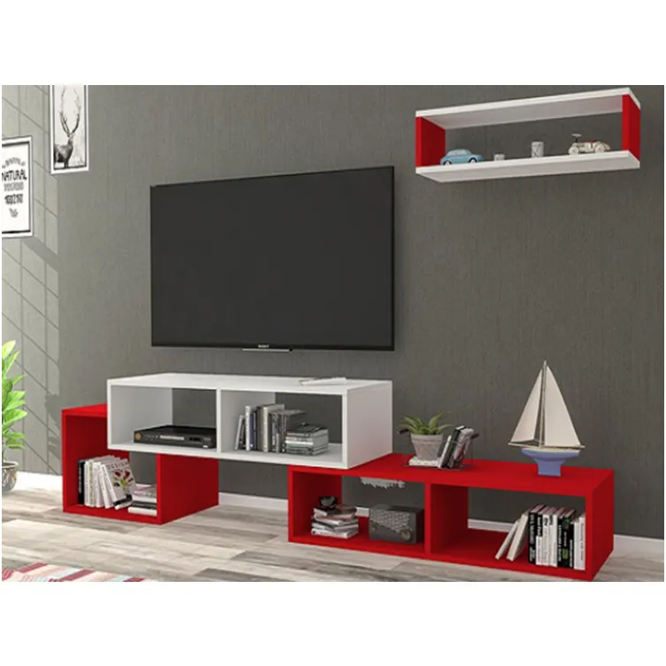 Tv komoda kaskadna - belo crvena sa zidnom policom