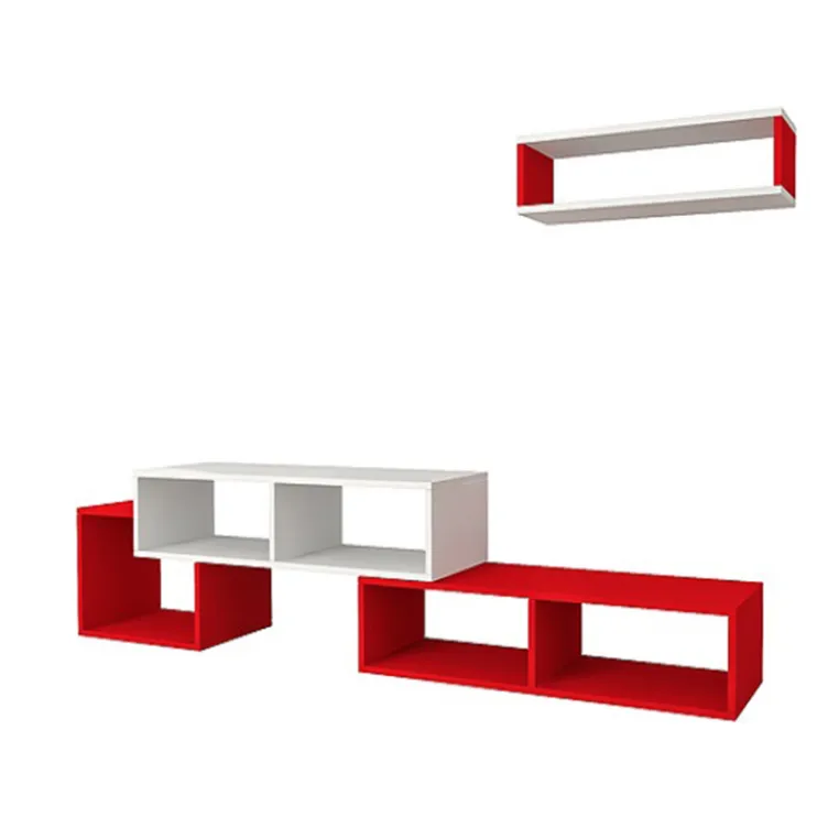 Tv komoda kaskadna - belo crvena sa zidnom policom