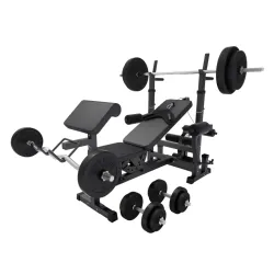 Multifunkcionalna benč klupa dodacima za vežbanje i tegovima 100 kg (Crna)