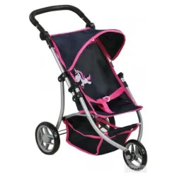 Zemlja porekla: Nemačka  Sportska i praktična kolica za lutke „Jogger Lio“ Knorr igračke sa podesivom kapuljačom. Uključuje sigurnosni pojas i mrežu za kupovinu. Klizač koji se može podesiti po visini (oko 33 – 59 cm) omogućava kolicima da rastu zajedno sa mamom lutkom. Pogodno za lutke visine do 46 cm Dimenzije: 59 x 35,5 x 63,5 cm