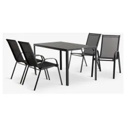 Jersore D140 trpezarijski sto + 4 Leknes stolice crni set