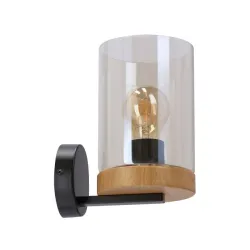 Wels Zidna Lampa Crna + Drvo 1x40W E27