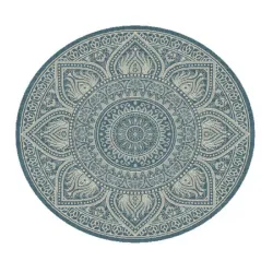 Tepih outdoor okrugli slonova kost/srebrno /plavi 160cm
