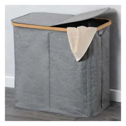 Korpa za prljavi veš 2 pregrade sa bambus okvirom