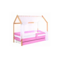Krevet kućica sa fiokom i dušekom 180x80cm Domek-Roze bukva