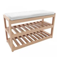 Drveni cipelarnik sa klupom beli jastuk BIE-7005e