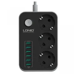Produžni Kabl LDNIO SE3631 3 EU Plug + 6 USB plug Max 2500W 1.6M Black
