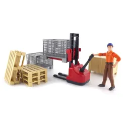 Ručni viljuškar sa paletma i figurom