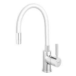Slavina za sudoperu stojeća sa fleksibilnim izlivom zubma bela