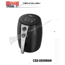FRITEZA NA VRUĆ VAZDUH CSS-5009MAN  4,8L COLOSSUS (BEZ ULJA PRŽENJE I TOSTIRANJE(GRILOVANJE) HRANE, 1500W, topao vazduh greje cirkularno hranu,sigurnosni mehanizam u toku rada (zaustavlja rad kada se izvuče posuda), teflonska rešetka-lakse ciscenje,max.jacina 1500W,zapremina 4,8l, tajmer 30 min,potenciometar za temperaturu pecenja 80-200 stepeni,indikator lampica,zaštita protiv pregrevanja,ručka hladna na dodir, neklizajuće nožice...)
