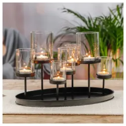 SVEĆNJAK SA 7 DRŽAČA, METAL STAKLO