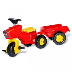 Traktor na pedale Trike sa prikolicom crveni