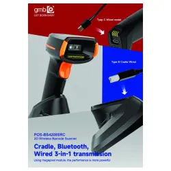 POS-BS4208SRC GMB 2d/OCR CMOS barcode scanner with CRADLE, barkod skener 2000mAh, 1MP, BT/WiFi
