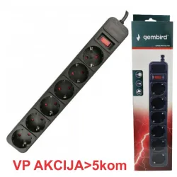SPG6-B-15 (3G1.5) ** Gembird produzni kabl sa zastitom 6 uticnica(3x1.5mm,16A,3500W)4.5m black (647)