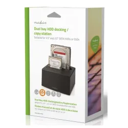 HDDUDB3210BK Nedis USB 3.2 DUPLI docking station za 2.5/3.5 SATA hard diskove, Kloniranje max 8TB