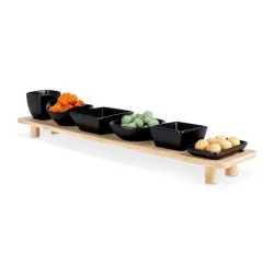 Vilde 139307 - Keramičke činije  na bambus dasci – Crne, 50 cm, set od 7 komada