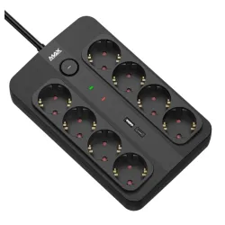 Produžni kabl sa prenaponskom zaštitom sa 8 utičnica MAX MPS-908SB-3M/3m/USB A & USB C port