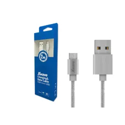 Xwave Kabl USB2.0 na Micro USB 2M,2A,aluminium,upleteni srebrni