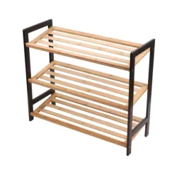 Polica za obucu 3 nivoa bamboo crna