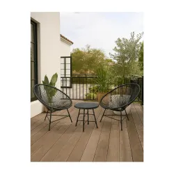 Bistro set od čelika i ratana, 3 dela