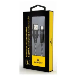 CC-USB2B-AMCM-1M-BW Gembird Premium cotton braided Type-C USB charging - data cable,1 m,black/white