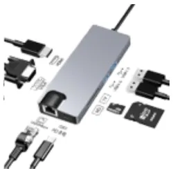 Adapter Stars Solutions USB-C na HDMI/VGA/USB/SD/TF/LAN/PD sivi