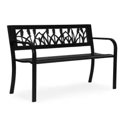 Metalna baštenska klupa 120×50 cm sa dekorativnim naslonom, crna - MultiGarden