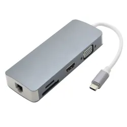 Adapter-konvertor TIP C na HDMI+VGA+2xUSB 3.0+SD/Micro SD+TIP C+RJ 45