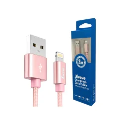 Xwave Kabl USB IPHONE 2M 3A,lightning aluminium,upleteni roze zlatni
