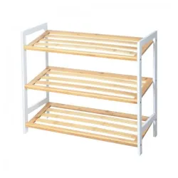 Polica za obucu 3 nivoa bamboo bela