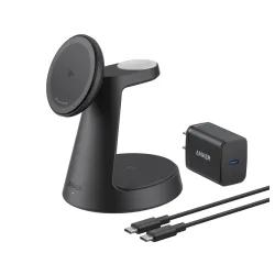 MagGo Bežični Dock Stand 3u1, sa kablovima i zidnim punjačem, crni