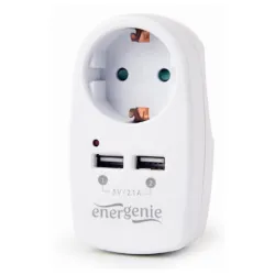 EG-ACU2-02 Gembird 2-portni USB punjac sa prolaznom AC uticnicom, 2,1 A, bela