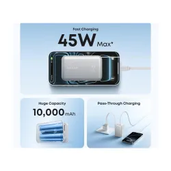 Nano 10000mAh, 45W, sa ugrađenim USB-C kablom na izvlačenje, Power Bank beli