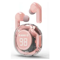 TWST-01-PK Gembird bluetooth V5.4 slusalice, TWS, LCD, Transparent, pink