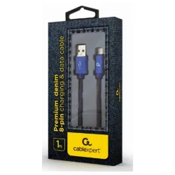 CC-USB2J-AMLM-1M-BL Gembird Premium jeans (denim) 8-pin cable with metal connectors, 1m, blue