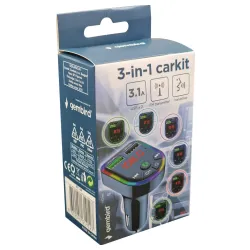 BTT-09 ** Gembird 3-in-1 Bluetooth carkit with FM-radio transmitter and USB 3.1 A charger, blk (490)
