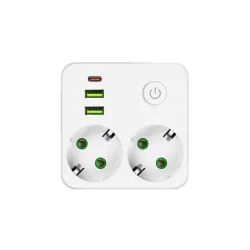Strujni razdelnik 2 utič. + prekidač, 2xUSB+tip C