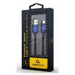 CC-USB2J-AMCM-1M-BL Gembird Premium jeans (denim) Type-C USB cable with metal connectors, 1m, blue